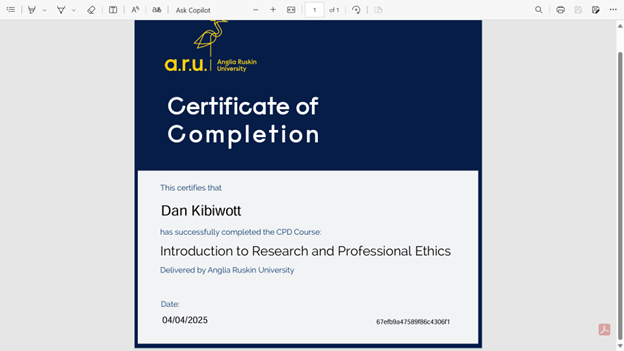 Figure 8-1: Research and Professional Ethics Certification of Completion